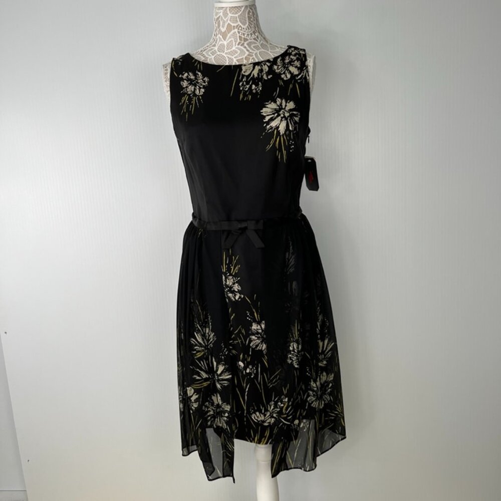 Vintage Adrianna Papell Dress Women 10 Silk Floral Sheer Layer Evening Party Ne